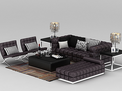 3d现代豪华美式软包组合沙发模型