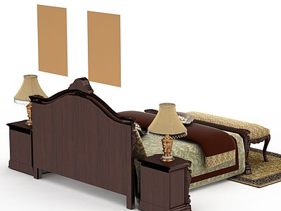 3d欧式实木雕花双人床模型