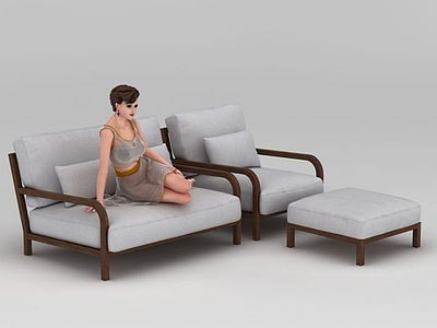 3d实木沙发组合模型