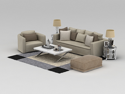 客厅简约皮沙发组合模型3d模型