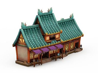 3d古代游戏场景房屋模型