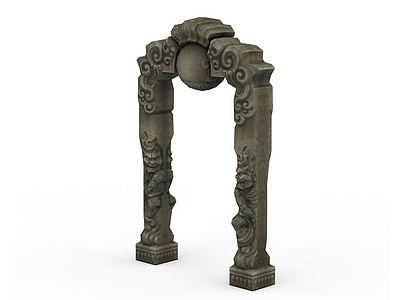 3d剑灵游戏场景建筑石雕拱门模型