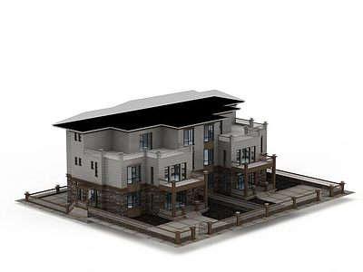 3d三层连体别墅模型