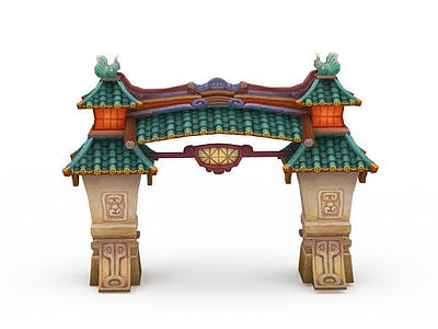 古代游戏场景门楼模型3d模型