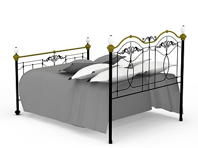 3d现代简约铁艺双人床免费模型