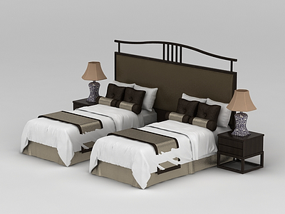 3d酒店宾馆单人套床免费模型