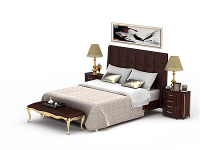 3d现代家装卧室双人床免费模型