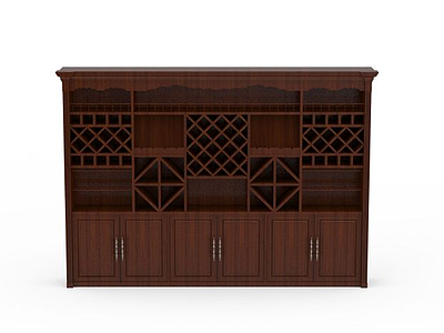 3d美式实木红酒柜模型