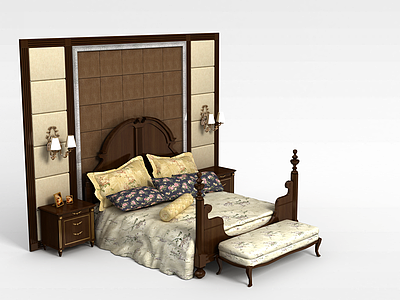 3d欧式家装床具组合模型