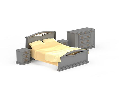 3d欧式床头柜双人床组合免费模型