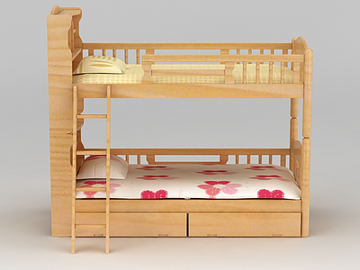 3d带储物实木儿童上下床免费模型