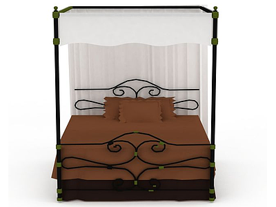 3d现代铁艺双人床免费模型