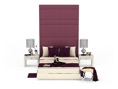 3d紫色软包现代双人床免费模型