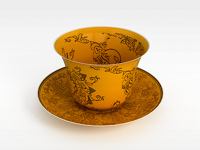 3d陶瓷雕花茶杯模型