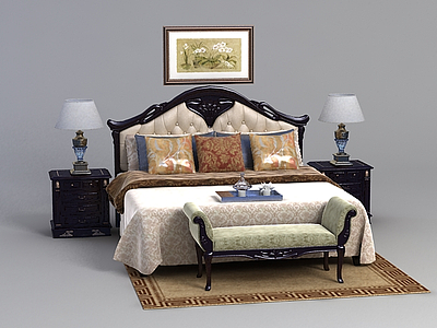 3d经典欧式卧室床具组合免费模型