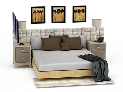 3d现代卧室家具双人床组合免费模型