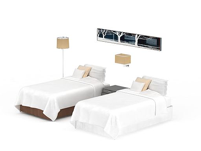 酒店宾馆单人床组合模型3d模型