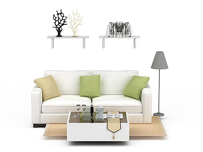 时尚白色布艺双人沙发模型3d模型
