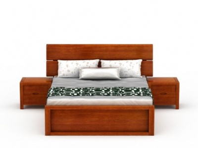 3d现代实木双人床模型