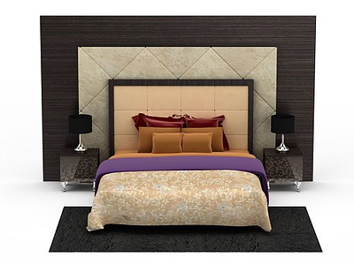 3d现代家装双人床免费模型
