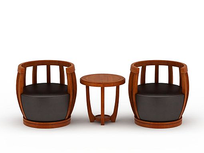 3d现代实木休闲圆桌圆凳组合模型