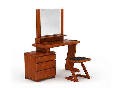 3d简约实木梳妆台桌椅组合模型