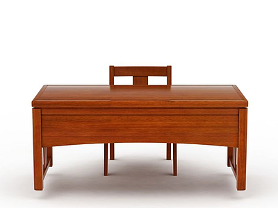 3d现代实木写字台桌椅组合模型