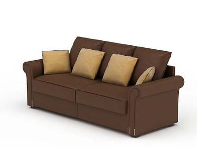 3d时尚棕色皮质双人沙发免费模型