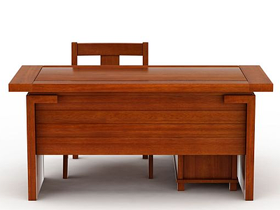 3d现代实木办公书桌书椅模型