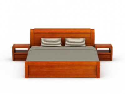 3d现代实木硬板双人床模型