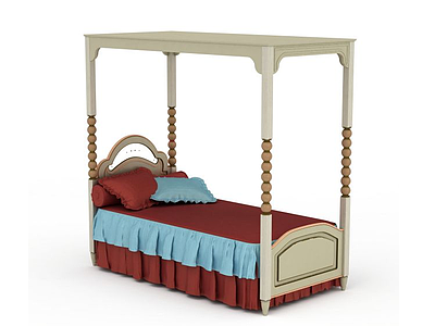 3d欧式实木单人床免费模型