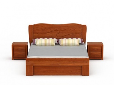 3d现代实木双人床模型