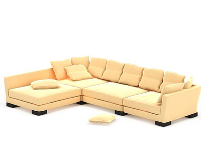 3d现代布艺U型沙发免费模型
