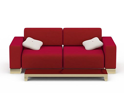 3d精品红色布艺双人沙发免费模型