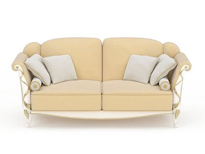 现代米色布艺双人沙发模型3d模型