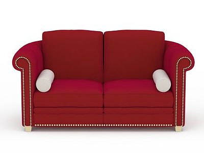 3d现代<font class='myIsRed'>红色</font>布艺双人沙发免费模型