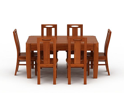 3d现代实木餐桌餐椅组合模型
