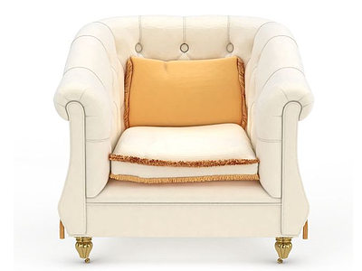 白色美式软包休闲沙发椅模型3d模型