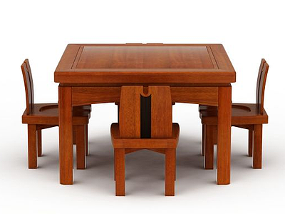 3d中式实木方桌方椅组合模型