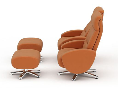 时尚橘色布艺休闲沙发脚凳组合模型3d模型