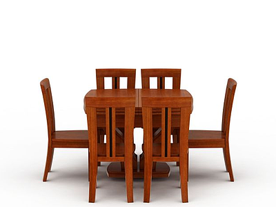 3d简约中式实木餐桌餐椅模型