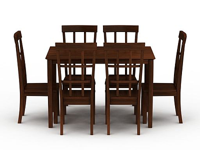 3d中式复古餐桌餐椅套装模型
