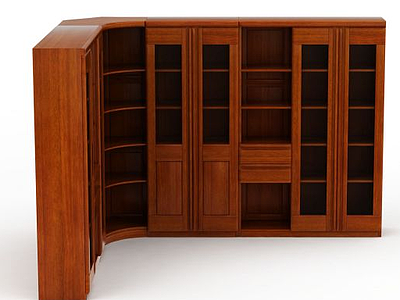 3d现代大型实木组合书柜模型