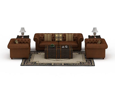 3d现代美式软包咖啡色组合沙发模型