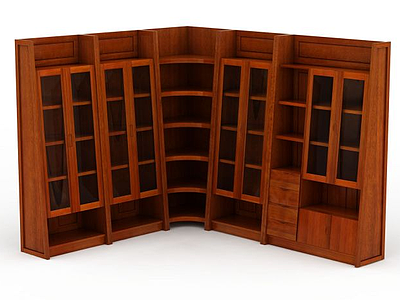 3d现代大型实木组合书柜模型