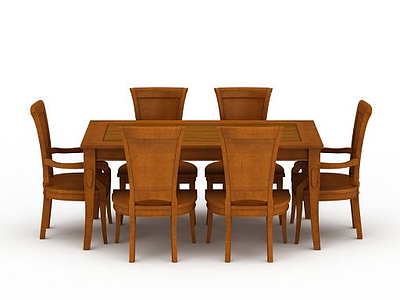 3d精品实木餐桌餐椅组合模型