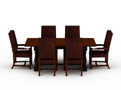 中式实木餐桌餐椅套装模型3d模型