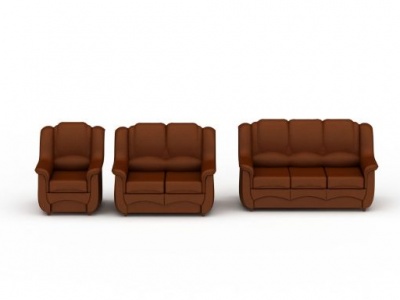 3d现代棕色真皮沙发套装免费模型