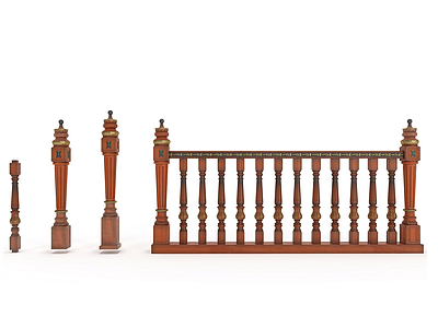 实木栏杆模型3d模型