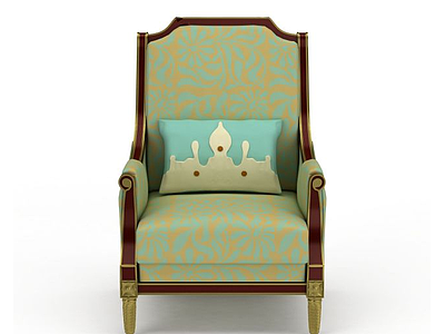 3d精美绿色印花布艺沙发椅免费模型